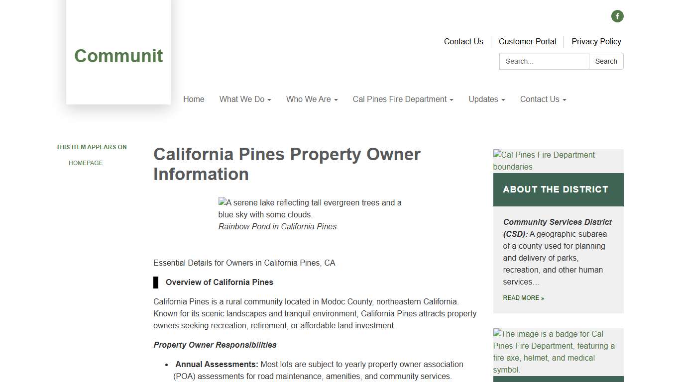 California Pines Property Owner Information  - California Pines Community Services District
